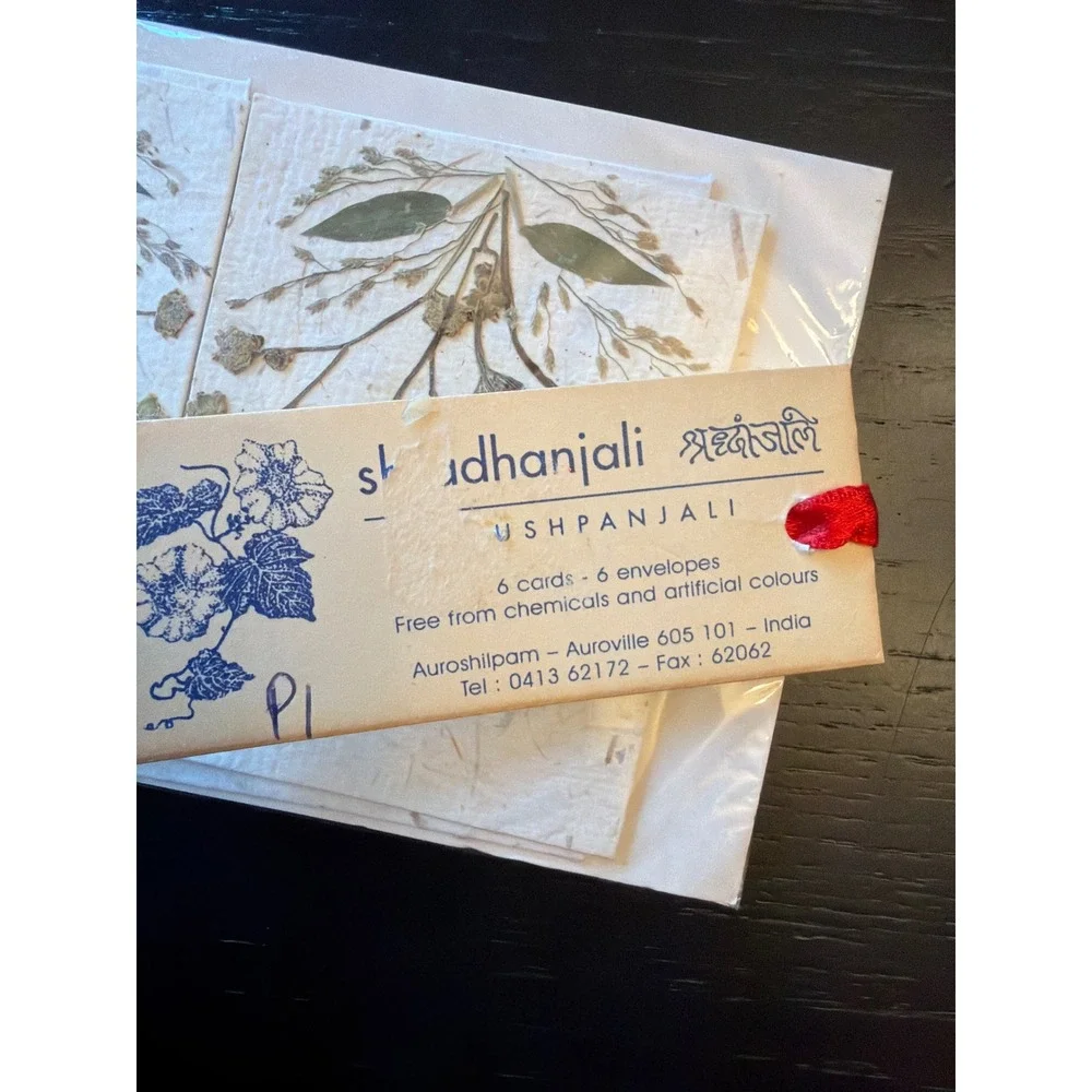 Auroville Shradhanjali Pushpanjali Cards Envelopes Pressed Flowers Set 6 Lot of2